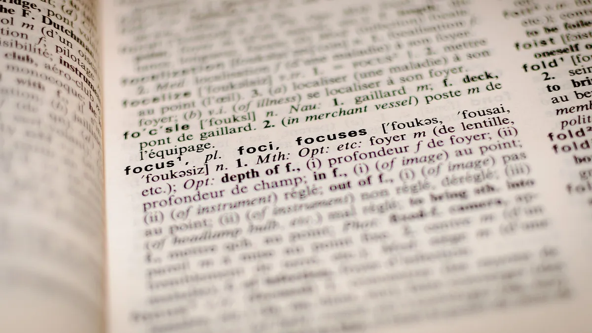 An open dictionary beside handwritten vocabulary notes