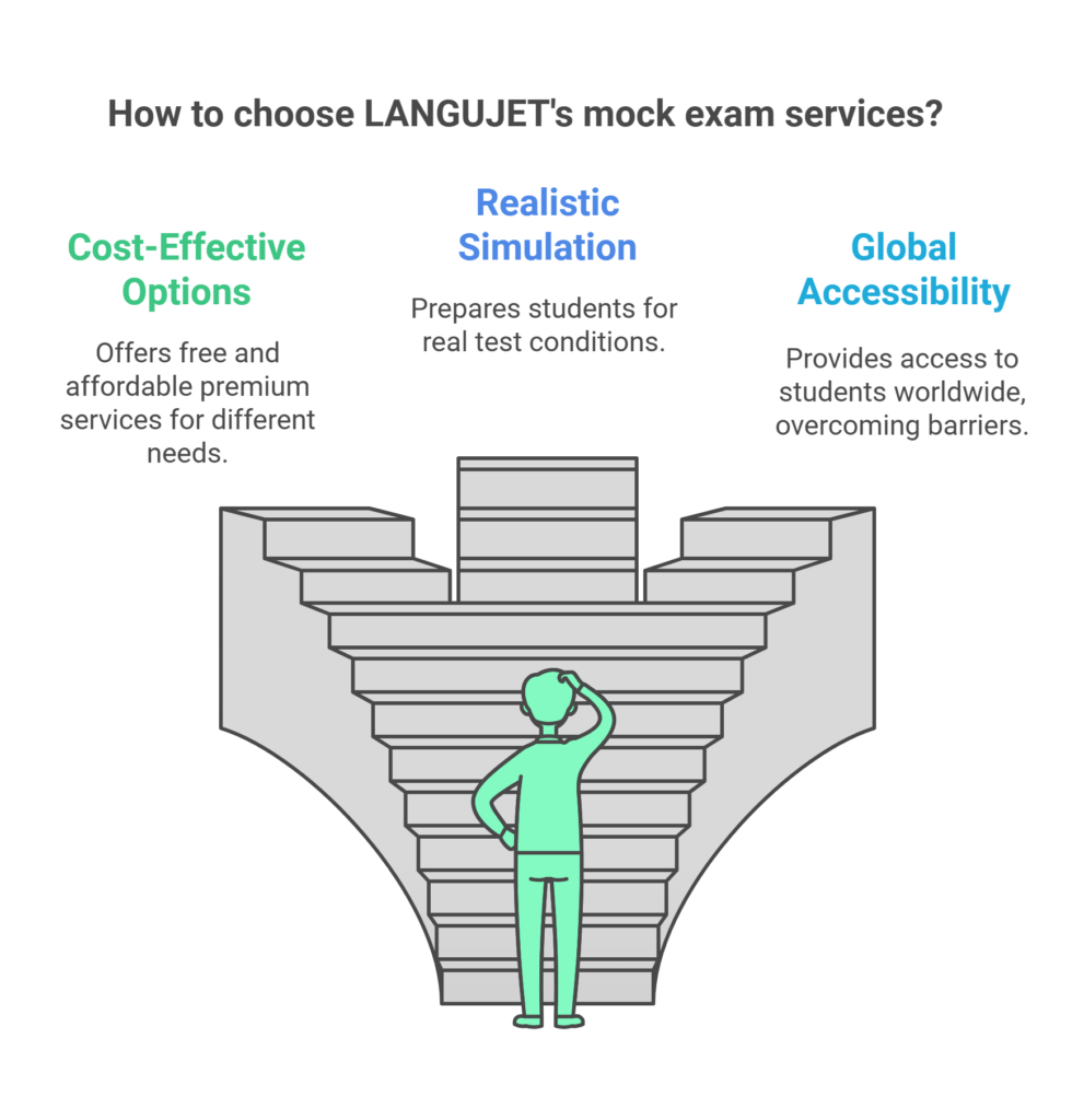 LANGUJET mock exams offering cost-effective options, realistic simulation, and global accessibility.